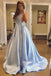 Simple A-line V-neck Satin Long Cheap Red Puffy Prom Dresses with Pocket UQ2034