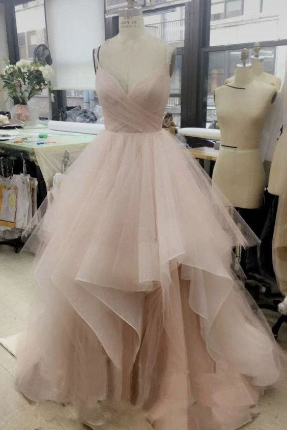 Sexy Chic V Neck Prom Dresses Ball Gown Spaghetti Straps Long Prom Dress/Evening Dress  CHP0035