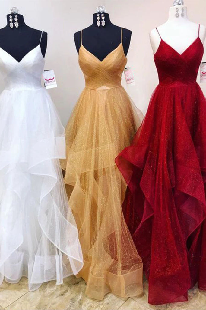 Sexy Chic V Neck Prom Dresses Ball Gown Spaghetti Straps Long Prom Dress/Evening Dress  CHP0035