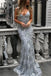 Shiny Fashion Mermaid V Neck Gray Tulle Prom Dresses Party Gowns Evening Dress CHP0061