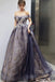 A Line Tulle Of the Shoulder Prom Dresses With Flowers Long Formal Gown  CHP0049