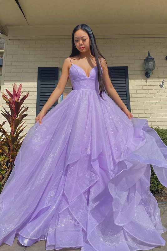 New Arrival Sparkly V-Neck Spaghetti Straps Purple Prom Dresses,Long Prom Dresses chp0081