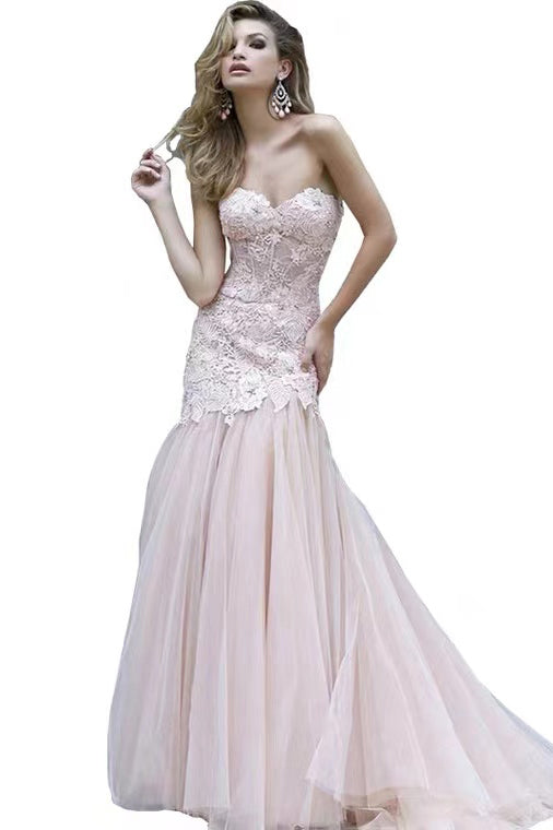 Mermaid Lace Sweetheart Sleeveless Long Formal Prom Dress, Charming Wedding Dress CHP0069