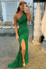 Shiny One Shoulder Mermaid Green Sequins Long Prom Dresses, Formal Evening Dresses CHP0102