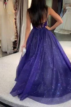 Shiny A-Line V-Neck Long Prom Dresses, Graduation Dress School Dance W cherishgirls Shiny A-Line V-Neck Long Prom Dresses, Graduation Dress School Dance W cherishgirls