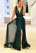Shiny Fashion Mermaid V Neck Dark Green Lace Silt Prom Dresses Party Gowns Evening Dress CHP0060