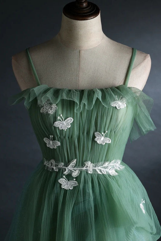 Light Green Spaghetti Straps Long A-line Prom Dress, Beautiful Evening Dress Party Dresses CHP0059