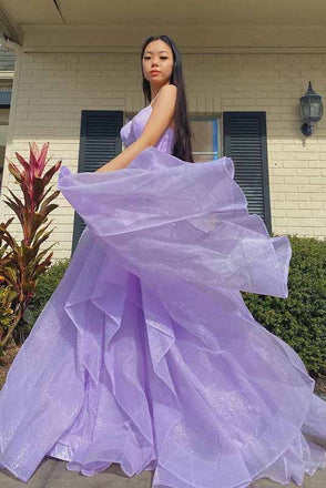 New Arrival Sparkly V-Neck Spaghetti Straps Purple Prom Dresses,Long Prom Dresses chp0081