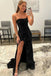 Shiny Strapless Mermaid Black Sequins Long Prom Dresses, Formal Evening Dresses CHP0103
