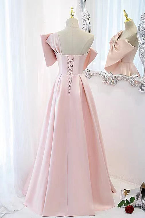 New Arrival A Line One-Shoulder Bowknot Long Formal Prom Dress, Charming Evening Party Dress CHP0053