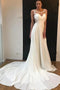 A Line Bateau Sleeveless Chiffon Prom Dress with Lace Appliques, Long Train Formal Dress UQ2568