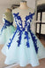 A Line Sheer Neck Sleeveless Short Homecoming Dress with Royal Blue Appliques UQ1720