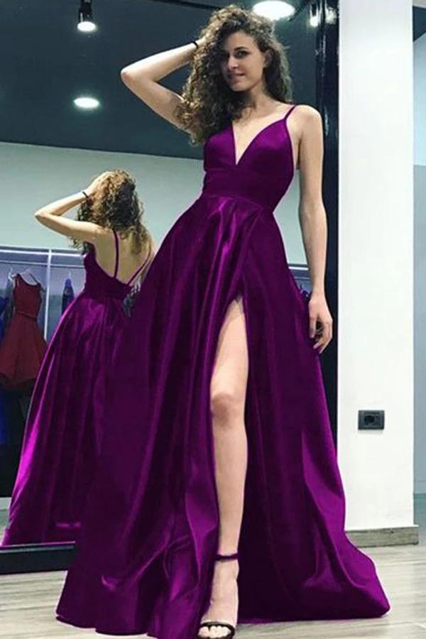 Grape Color Deep V Neck Sleeveless Fashion Dress, Sexy Prom Dress with cherishgirls Grape Color Deep V Neck Sleeveless Fashion Dress, Sexy Prom Dress with cherishgirls
