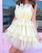 Yellow Strapless Tiered Homecoming Dress With Layers, Party Gown chh0128