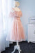 A Line Pink Tulle Lace Homecoming Dress, Cute Short Prom Gown with Pearls UQ2190