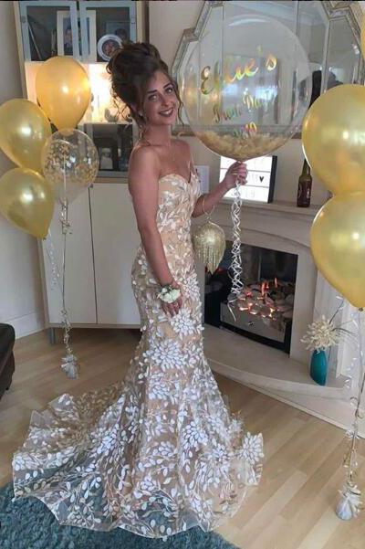Mermaid Lace Formal Dress with Train, Sexy Sweetheart Lace Prom Dresses UQ1896