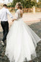 Puffy Half Sleeves Backless Wedding Dresses, Floor Length Long Beach Wedding Dress UQ2250