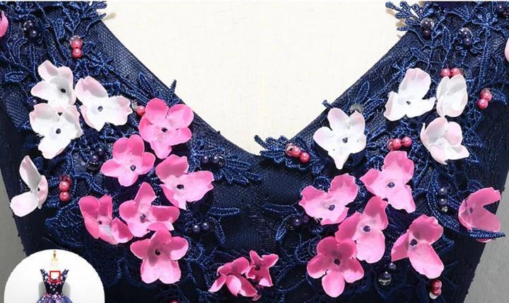 Cute V Neck Unique Flowers Cheap Homecoming Dresses with Beading, Sweet 16 Dress UQ2156