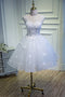 Puffy White Straps Tulle Homecoming Dresses with Lace Appliques, A Line Short Dress UQ1978