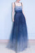 Royal Blue Straps Floor Length Ombre Tulle Prom Dress, A Line Elegant Evening Dress N2316
