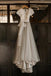 A Line Short Sleeve Lace and Tulle Silver Country Wedding Dresses with Sash UQ2252