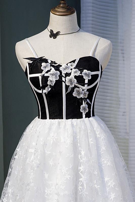 Spaghetti Straps Lace Sweet 16 Dress with Black Top, Cute Lace Homecoming Dress UQ1977