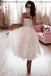 Ivory Spaghetti Strap Tea Length Starry Tulle Homecoming Dress, Party Dress UQ1885