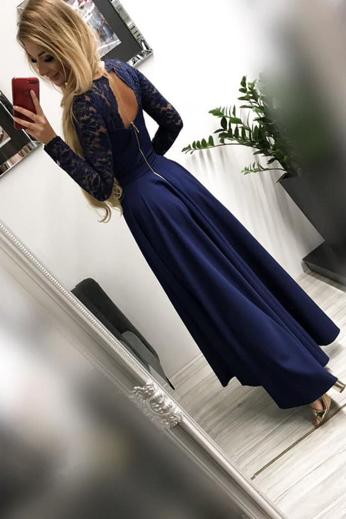 High Low Long Sleeves V Neck Prom Dress, Dark Blue A Line Graduation D cherishgirls High Low Long Sleeves V Neck Prom Dress, Dark Blue A Line Graduation D cherishgirls