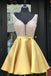 Red V Neck Sleeveless Homecoming Dress, Beading Backless Satin Short Prom Dresses UQ1952