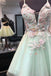Mint Green Short Homecoming Dress with Flowers, Mini Tulle Graduation Dress with Pearls UQ2102
