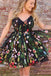 Black Spaghetti Straps Sleeveless Homecoming Dress with Lace Flowers, Cute Prom Gown UQ2162