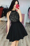 Black Lace Satin Simple Cheap Homecoming Dresses, Fashion Sleeveless Short Prom Dress UQ1819