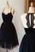 A Line Black Sleeveless Tulle Knee Length Homecoming Dresses UQ1940