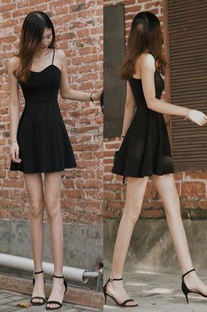 Spaghetti Strap Black Mini Homecoming Dress, Simple Little Graduation Dresses N1965
