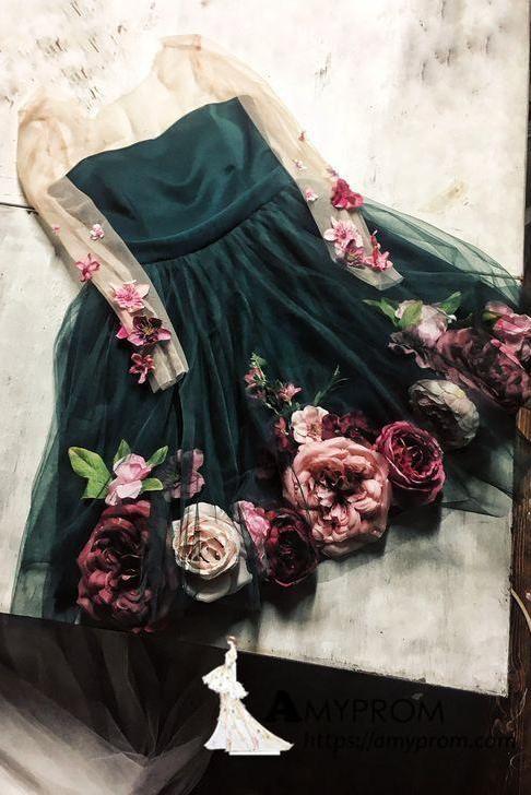 A-line V neck Hand-Made Flower Homecoming Dress Unique Short Long Slee cherishgirls A-line V neck Hand-Made Flower Homecoming Dress Unique Short Long Slee cherishgirls