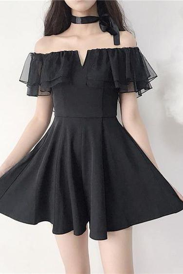 Black Off the Shoulder Short Dance Dresses, A Line Mini Homecoming Dress with Ruffles N2000