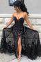 Black Sweetheart Tulle Prom Dress with Lace Appliques, Long Strapless Split Formal Dress UQ1895