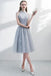 A Line Short Sleeves Tulle Homecoming Dress with Lace, Cute Short Prom Dress with Lace UQ1908