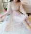 Blue Sparkly Star Long Sleeves Tulle Homecoming Dresses, Charming Short Prom Dress UQ2004