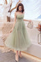 Simple Green Tulle Spaghetti Strap Sleeveless Pleated Prom Dresses, A Line Party Dress UQ2093