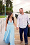 Sky Blue V Neck Prom Dresses, Sexy Backless Spaghetti Straps Pleated Long Formal Dress UQ2005