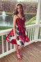 Burgundy Floral Homecoming Dresses Short Beaded Knee Length Cocktail Dresses UQ1864