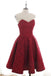 Burgundy Sweetheart Lace Homecoming Dress, A Line Sleeveless Short Prom Dress UQ2137