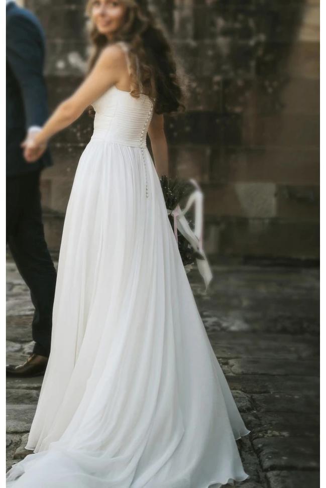 Fairy A-line V Neck Sleeveless Chiffon Beach Wedding Dresses With Button, Simple Bridal Dress UQ2549