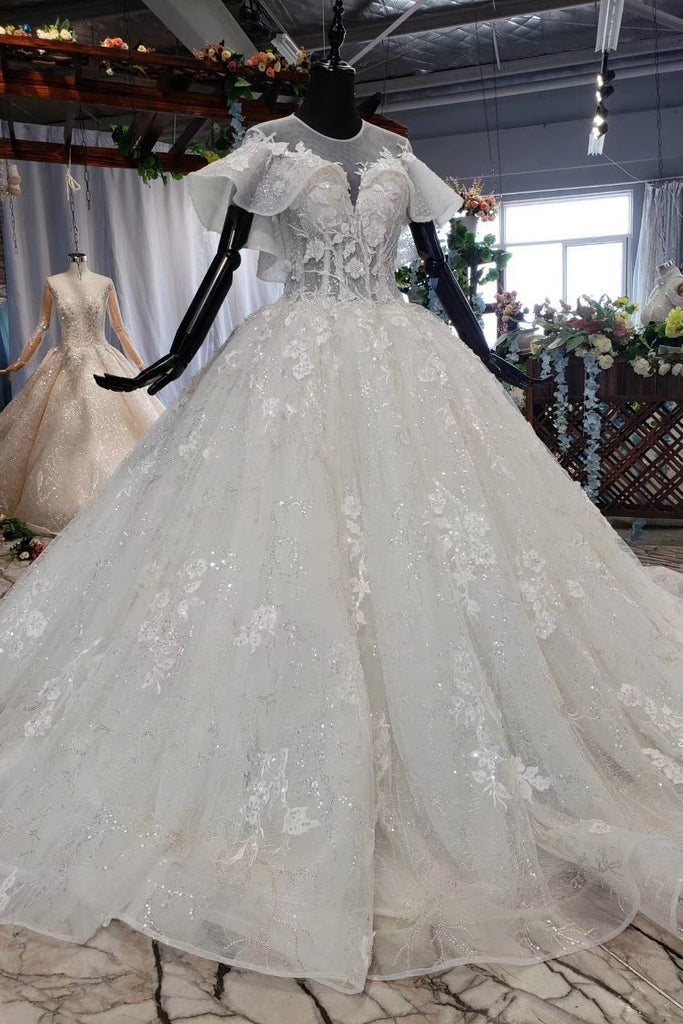 Gorgeous Ball Gown Big Wedding Dresses, Princess Bridal Dress with Sleeves UQ1969
