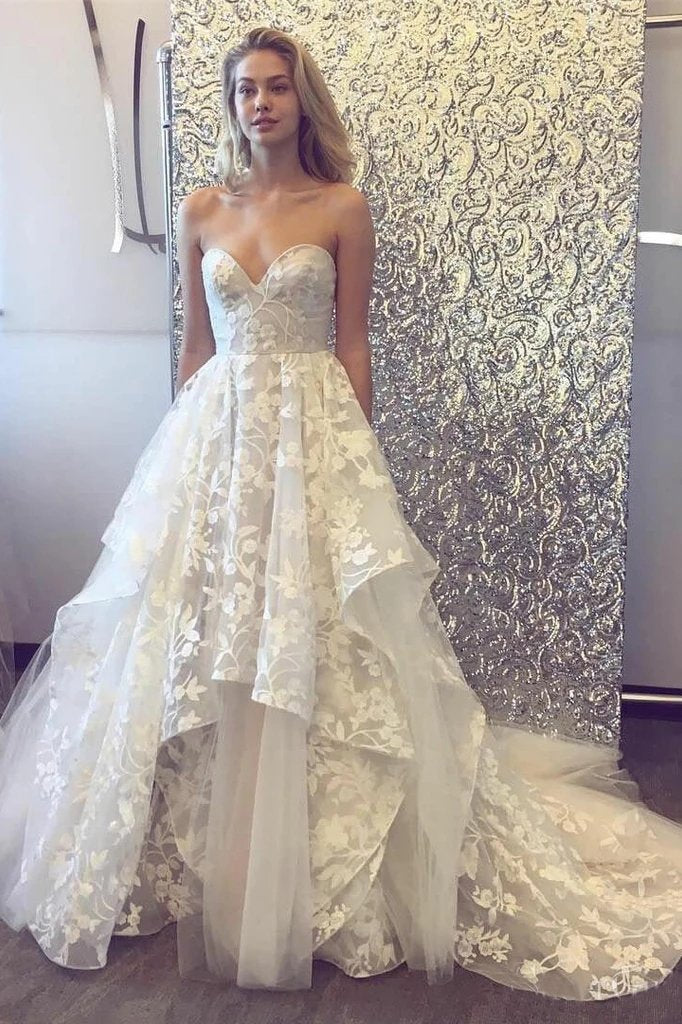 A-line Sweetheart Lace Appliqued Wedding Dresses Court Train Wedding D cherishgirls A-line Sweetheart Lace Appliqued Wedding Dresses Court Train Wedding D cherishgirls