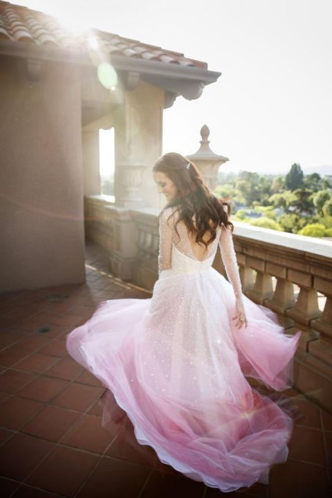 A-line Colorful Pink and White Long Sleeves Sheer Long Wedding Dress c cherishgirls A-line Colorful Pink and White Long Sleeves Sheer Long Wedding Dress c cherishgirls