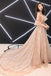 Charming Straps Flowy Tulle Lace Prom Dress with Train, A Line Evening Dress with Ruffles UQ2104