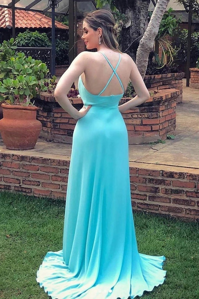 Sexy Spaghetti Strap Side Slit Long Evening Dresses, Flowy Long Prom D cherishgirls Sexy Spaghetti Strap Side Slit Long Evening Dresses, Flowy Long Prom D cherishgirls
