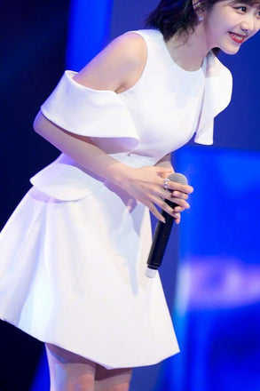 Short Red Satin Homecoming Dresses, A Line Cute Short Sleeves Sweet Dress UQ1963